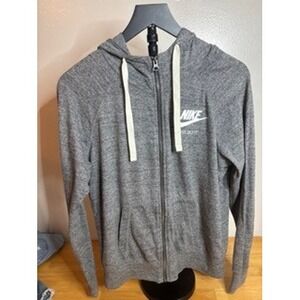 Y2K Nike Women's Grey Heathered Full Zip Hoodie "Just Do It" Logo Size M